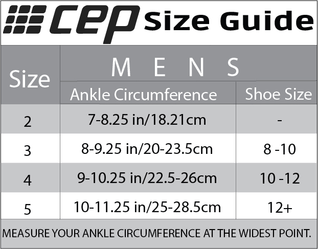 CEP Ankle Socks Size Guide